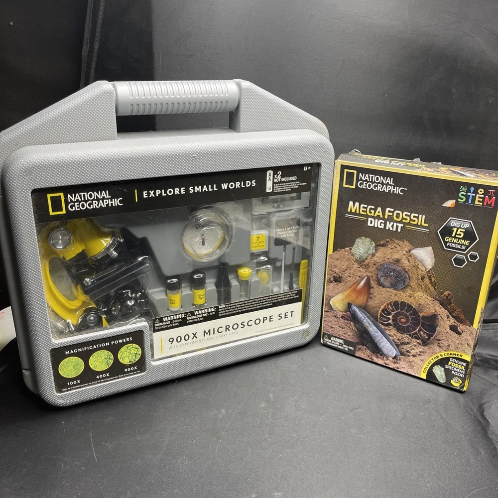 National Geographic Microscope 900X Set Mega Fossil Dig Kit STEM Science Lot